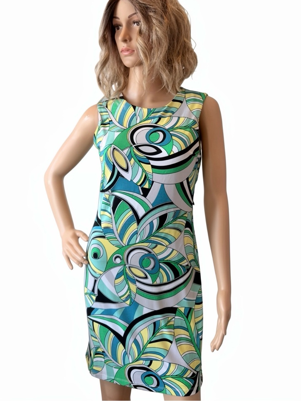 Jennifer Lopez Lime Green Geometric Shift Dress above the knees size S